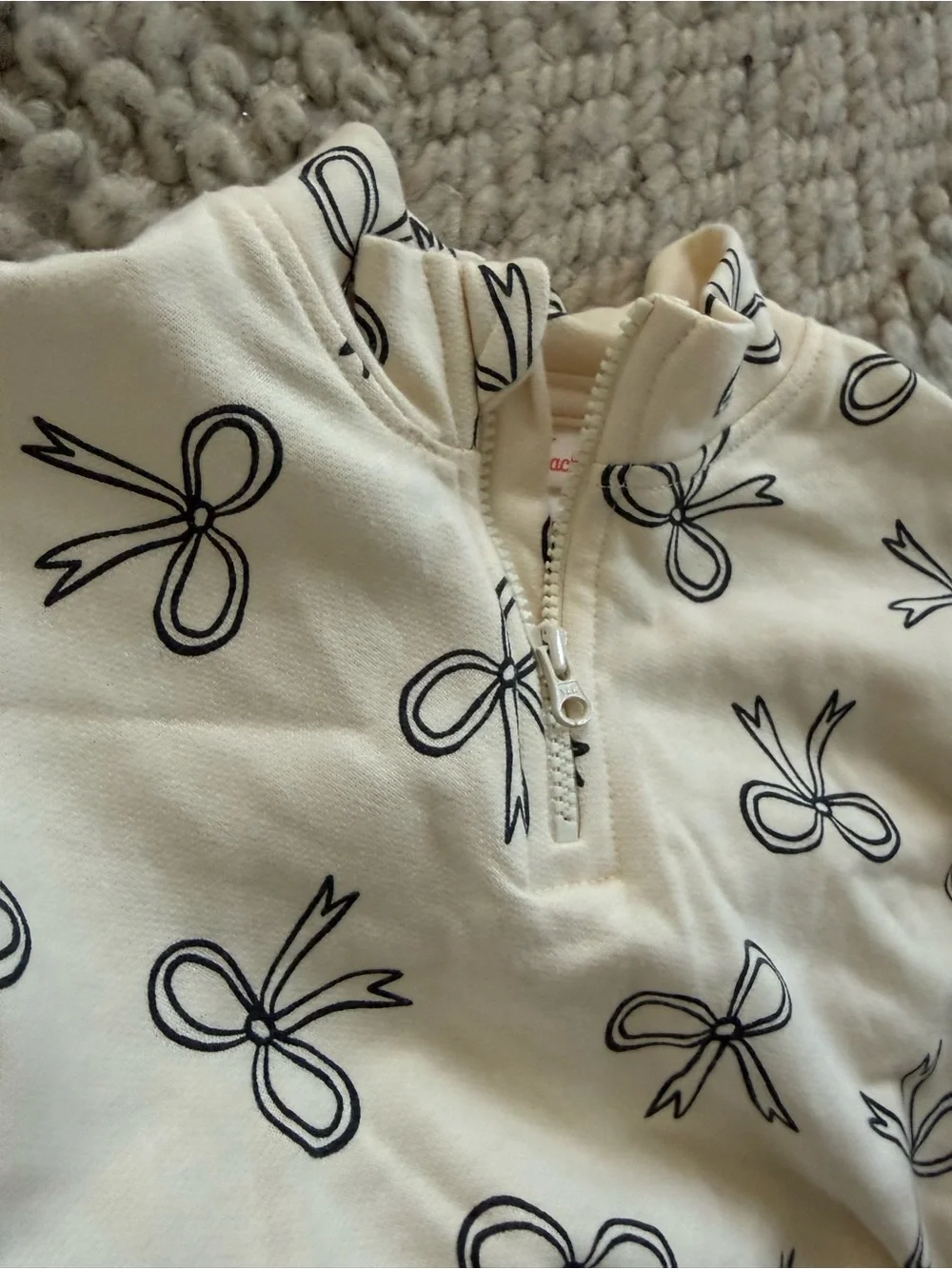 Cat & Jack Cream Bow Print Pullover and Black Ribbed flare Leggings Set 3/6 mo